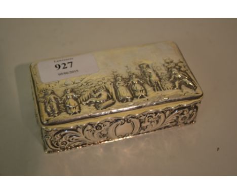 Rectangular Chester silver trinket box embossed with figures