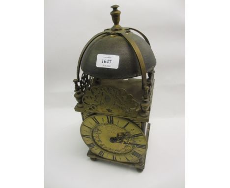 Antique brass lantern clock case of typical form, the floral engraved dial bearing signature William Conard Londini, 1626, wi