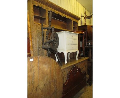 19th Century carved oak dresser with a boarded shelf back incorporating cupboard doors above a three drawer base on cabriole 