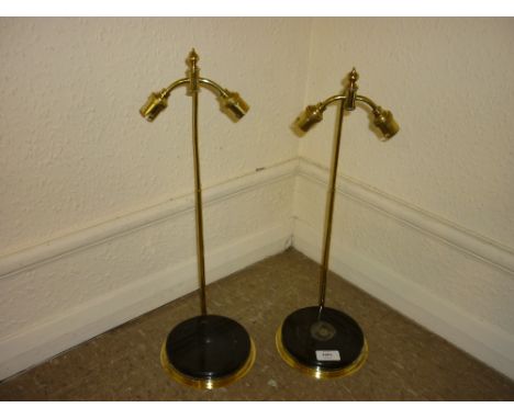Pair of brass adjustable lamp base stands with marble insert base (a/f)