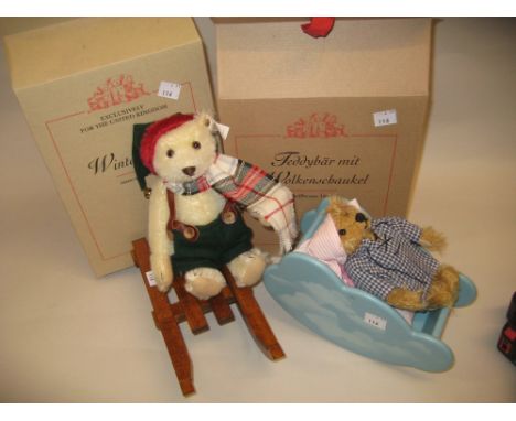Steiff Limited Edition ' Winter Bear ', 21cms in original box together with another teddy bear with a cloud cradle, light bro