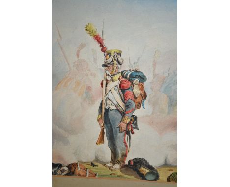 W. Fry, watercolour, portrait of a Napoleonic soldier, unframed