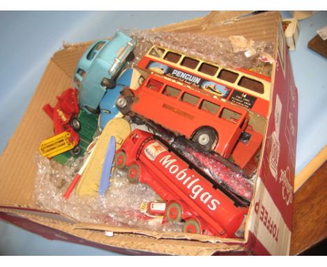 Triang Minic tin plate model of a London Transport bus (a/f), a Dinky Supertoys tin plate and die-cast metal Foden Mobil Gas 
