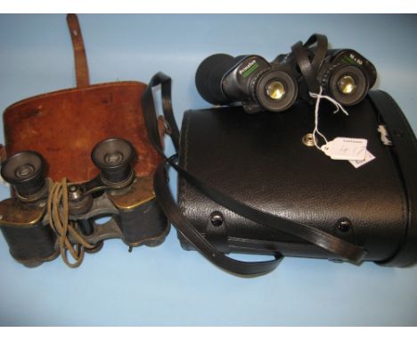 Pair of early 20th Century field glasses, signed Hensoldt Wetslar, London, 1912 model in a leather case, together with a case