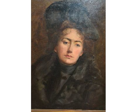 Late 19th or early 20th Century oil on canvas, laid down on board, head and shoulder portrait of a lady in black, 16ins x 14i