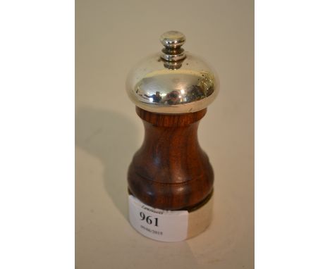Modern silver mounted hardwood baluster form pepper grinder, London 1991