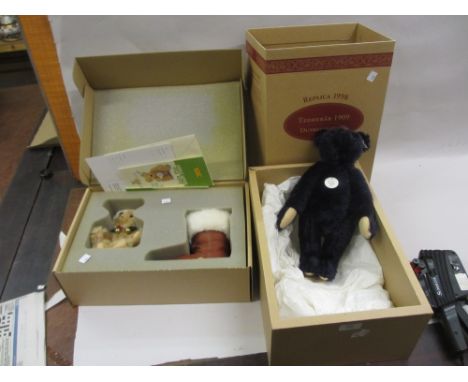 Steiff teddy bear ' Teddy Bear in a Boot ' in original box, together with another ' Teddy Bear 1909 ', dark blue in original 