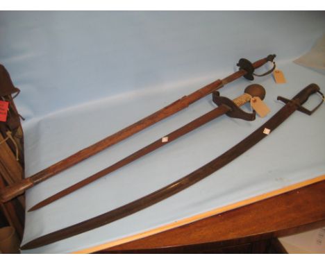 19th Century sabre (minus scabbard) together with two other swords (a/f)