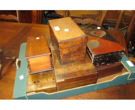 Victorian tea caddy together with seven other various boxes