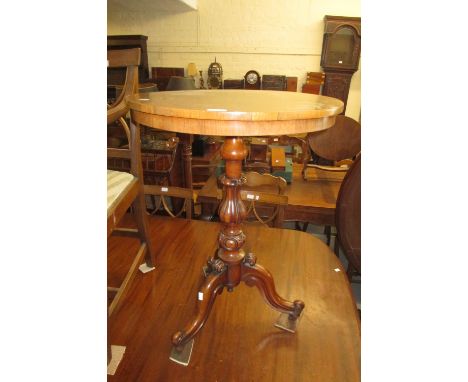 19th Century circular rosewood and walnut occasional table on turned and carved column and tripod splay supports