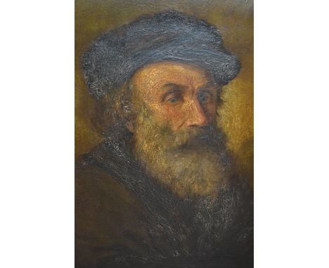 Late 19th or early 20th Century Dutch school, oil on canvas, head and shoulder portrait of a bearded man in a Watts type gild
