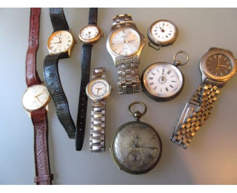 Gentlemans gold cased wristwatch, silver cased fob watch, brass cased fob watch, quantity of other watches and two pairs of c