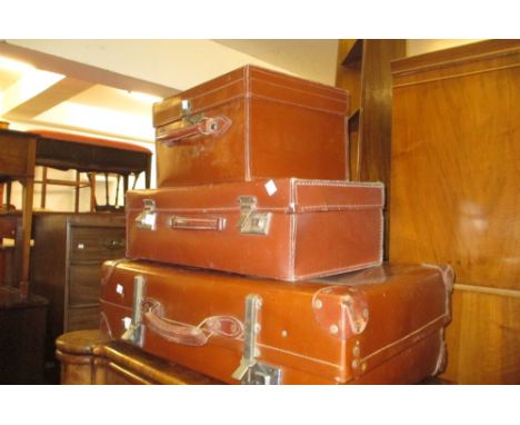 Large late 19th / early 20th Century canvas and leather travel trunk, together with a leather hat box and two other vintage s