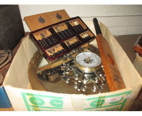 Circular aneroid barometer, an oval gilt mirror and miscellaneous other items