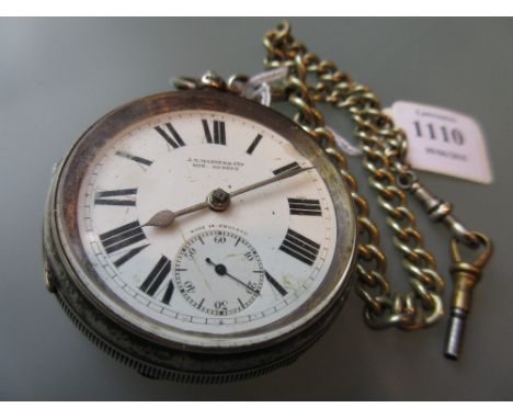 Silver cased open face pocket watch with enamel dial together with a silver plated Albert (a/f)