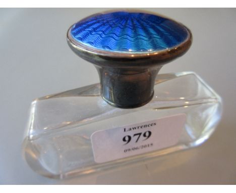 Silver, blue enamel and cut glass perfume bottle