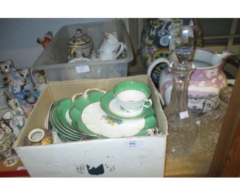 Hammersley floral decorated tea service together with another tea service with green and gilt borders, a pair of small Satsum