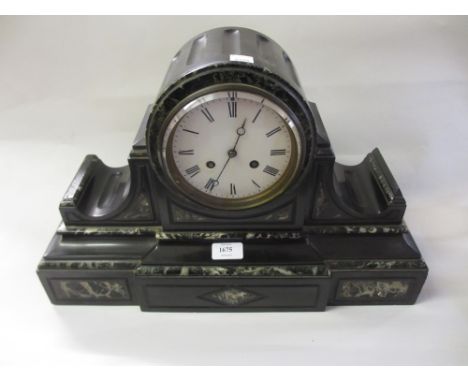 19th Century French black slate and flecked marble two train mantel clock (a/f) 