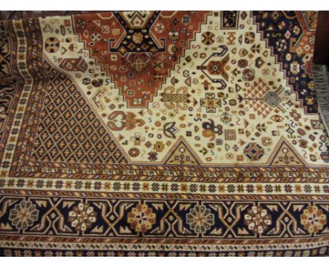 Modern beige ground Caucasian design machine made carpet, 2.3m x 1.6m