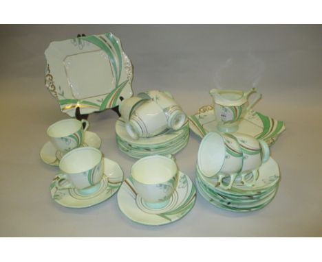 Set of eight Art Deco Tuscan China cups, saucers and plates together with a bread plate, milk jug and sugar bowl