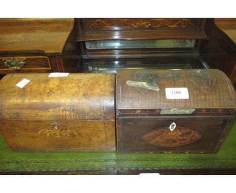 Early 19th Century mahogany dome top shell inlaid single division tea caddy with mixing bowl compartment (for restoration), t