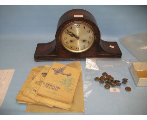 Small quantity of R.A.F. military buttons, six albums of John Players Navy Cut cigarette cards and an oak cased mantel clock 