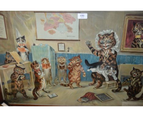 After Louis Wain, various coloured prints of cats in five frames