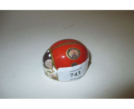 Royal Crown Derby paperweight in the form of a ladybird with silver button