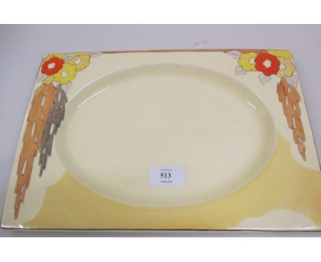 Clarice Cliff Biarritz rectangular pottery plate (restored)