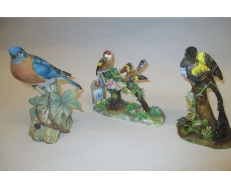Crown Staffordshire model of birds by J.T. Jones, another by the same artist and a model of a single bird