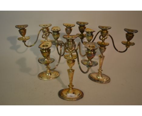 Pair of plated three light candelabra in Adam style 