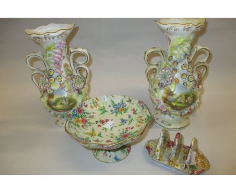 Pair of 19th Century Coalbrookdale floral decorated vases (one restored) together with an early 19th Century English porcelai