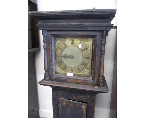 George III stained pine longcase clock, the square hood above a rectangular panelled door and conforming plinth base (height 