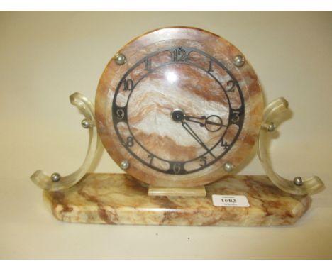 1920's Marble electric mantel clock together with an oak cased barometer