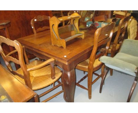 19th Century French oak draw-leaf farmhouse table on cabriole supports together with a set of six (four plus two) oak ladder 