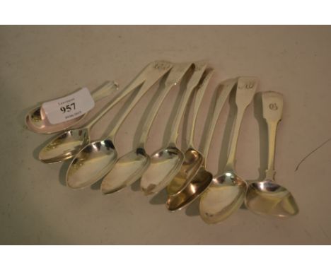 Georgian silver shovel form caddy spoon, London silver caddy spoon and seven various Georgian and other silver coffee spoons