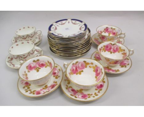 Set of George Jones tea plates decorated with roses together with a set of four similar cups and saucers and two other cups a