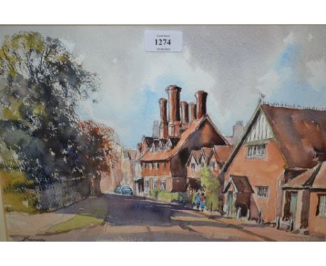 Pair of 20th Century watercolours, ' Albury Chimneys ' and ' St. Mary's Church, Reigate ', signed Barnsby together with a wat