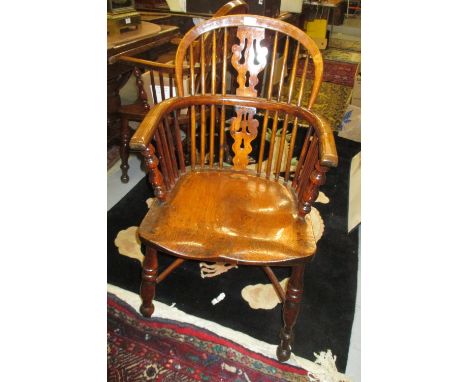 Harlequin set of six 19th Century ash, elm and fruitwood Windsor chairs, the hoop, stick and splat backs above carved panel s