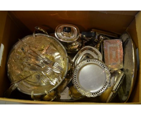 Silver plated four piece tea service together with other miscellaneous items of silver plate, including a punch bowl and rose