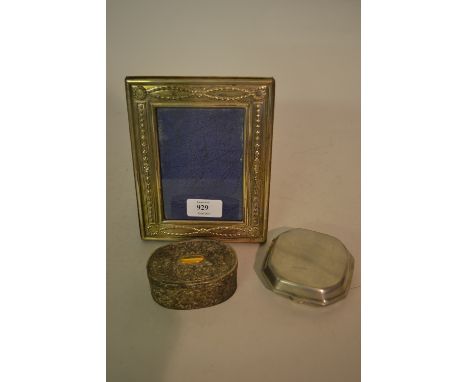 Silver mounted photograph frame together with two metal trinket boxes