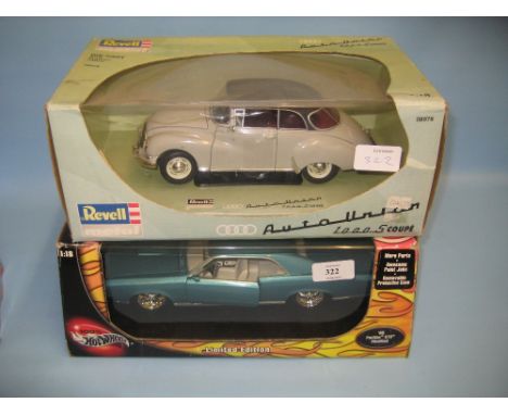 Hot Wheels Limited Edition Pontiac GTO 66 1/18th scale in original box and a Revell diecast metal model of an Audi 1000S Coup