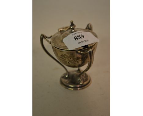 London silver Art Nouveau pedestal mustard with original blue glass liner
