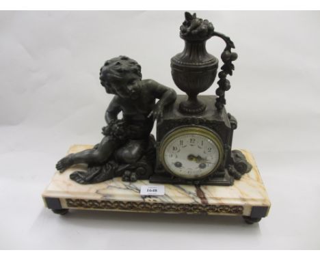 19th Century French spelter and marble two train figural mantel clock