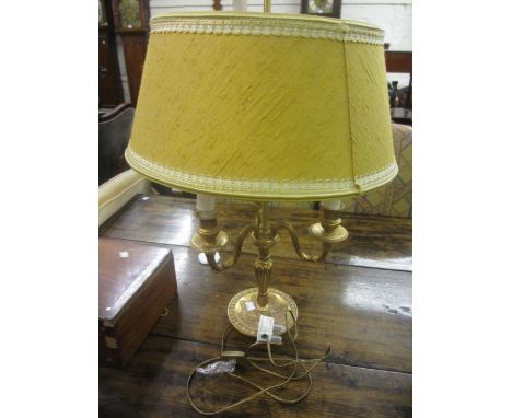 20th Century gilt brass three branch candelabra style table lamp with shade