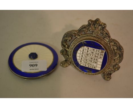 Silver and enamel perpetual calendar together with a silver and enamel compact