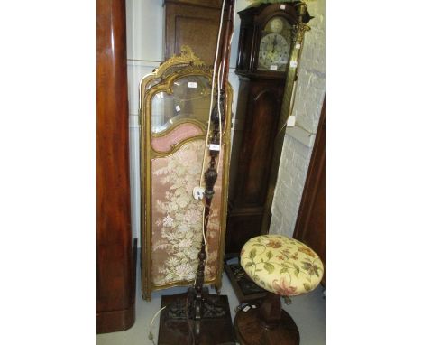 19th Century mahogany carved bedpost torchere together with a mahogany standard lamp with delicate carved and turned column