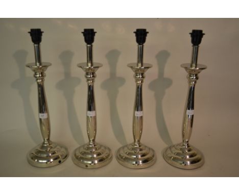 Set of four silver plated circular table lamp bases 