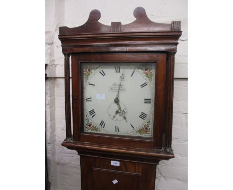 19th Century mahogany longcase clock having square hood and re-painted dial with Roman numerals, inscribed Ballard, Cranbrook