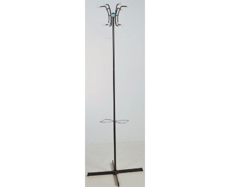 An retro vintage 1960's sputnik atomic space age hat &amp; coat stand of tubular metal construction having shaped white coat 